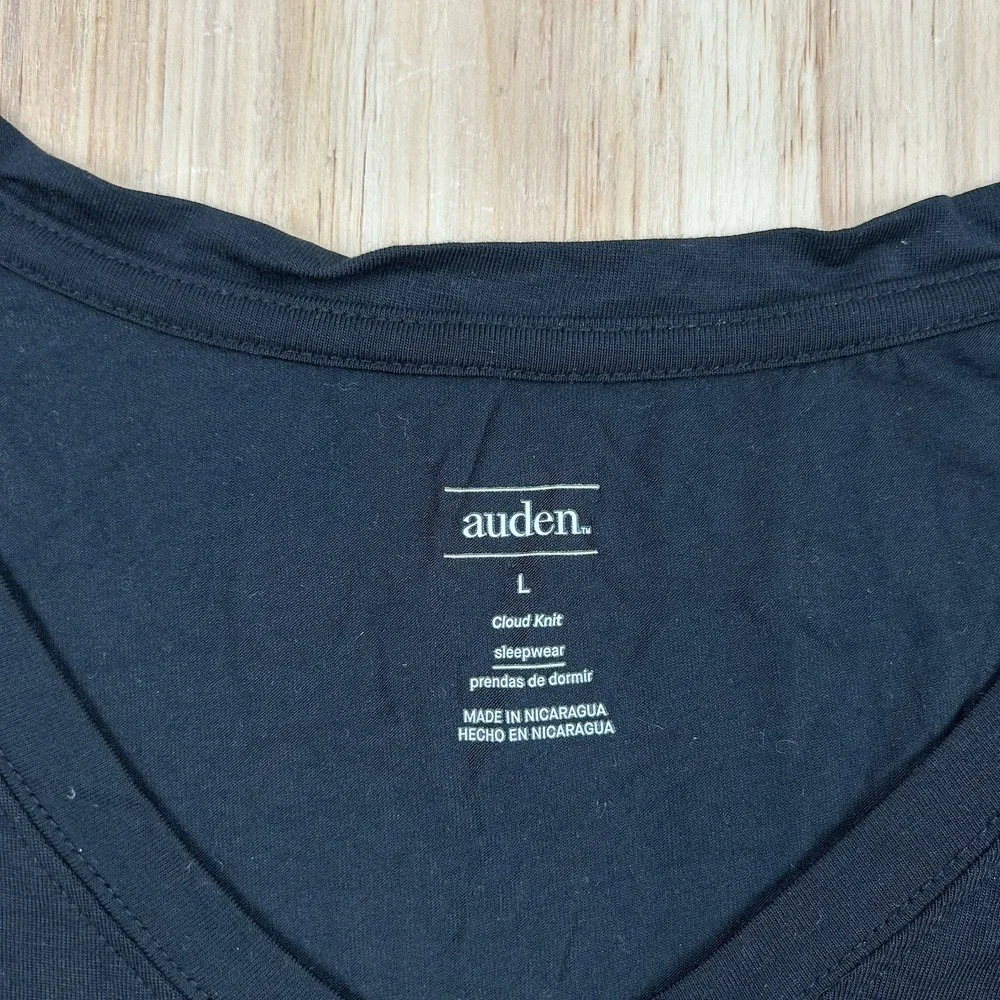 Auden NEW L V-Neck Cloud Knit Sleepwear Short Sleeve Tee‎ Top Black Women